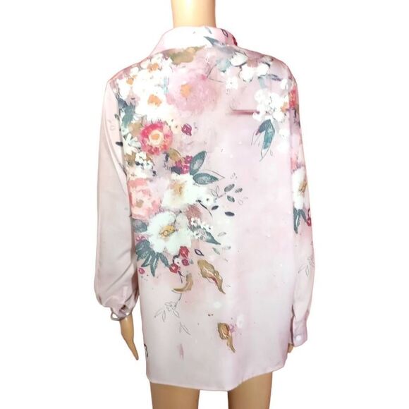 New without tag, pink, floral button down long sleeve blouse - Picture 3 of 8